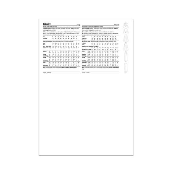 Butterick Sewing Pattern B7012 R12242 Jacket Skirt Pants Career Size 18-26 - Picture 2 of 6